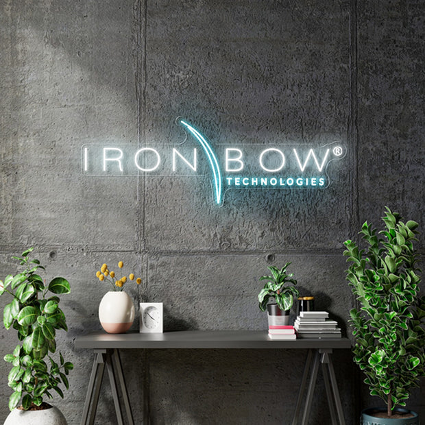 Custom Neon - Iron Bow Technologies -  Cool White and Light blue 40"x13" - clear backing -  Delivery and Remote