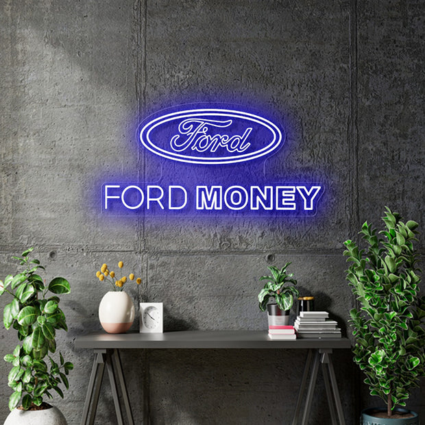 Custom Neon - Ford Money - 75cm x 35cm - Blue  Neon - In/Outdoor - Remote dimmer and Delivery