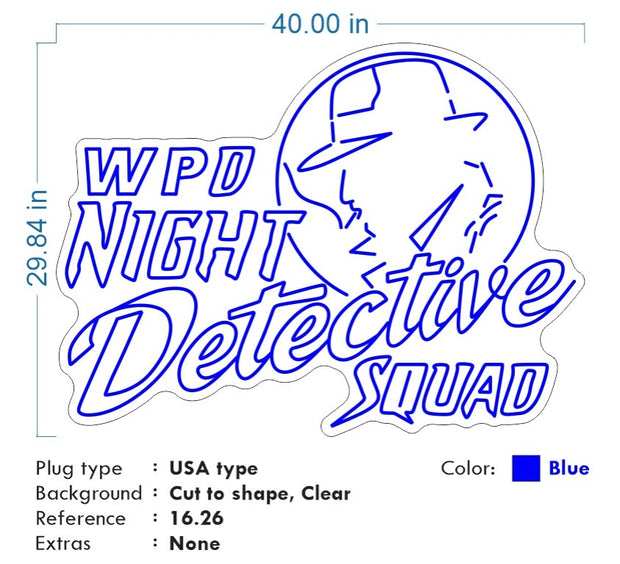 Custom Neon - Night Detective Squad - Blue -  40 x 29inch  - Free Delivery