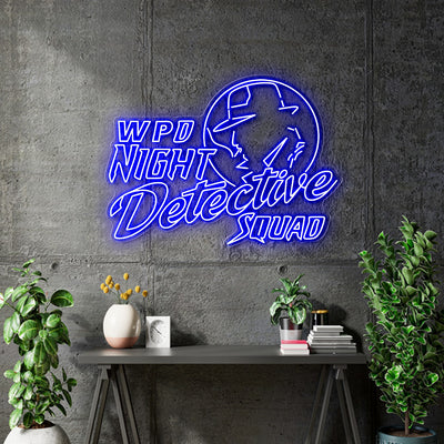 Custom Neon - Night Detective Squad - Blue -  40 x 29inch  - Free Delivery