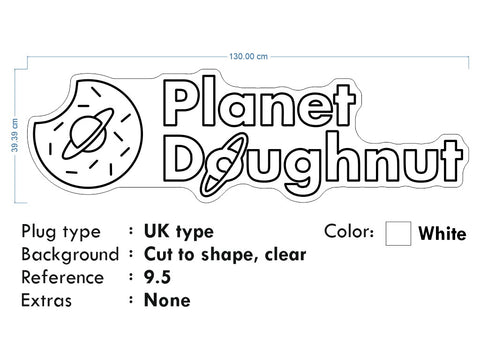 Custom Neon Logo - 4 UNITS x Planet Doughnut -  White neon - 130x39cm - indoor Signs (2yrs Warranty)