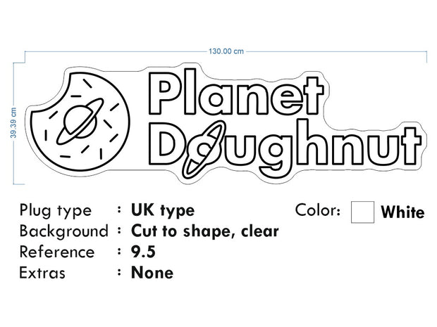 Custom Neon Logo - 4 UNITS x Planet Doughnut -  White neon - 130x39cm - indoor Signs (2yrs Warranty)