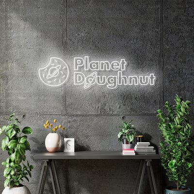 Custom Neon Logo - 4 UNITS x Planet Doughnut -  White neon - 130x39cm - indoor Signs (2yrs Warranty)