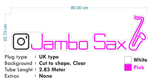 Custom Neon - Jambo Sax - White, Pink -  Remote dimmer and Delivery
