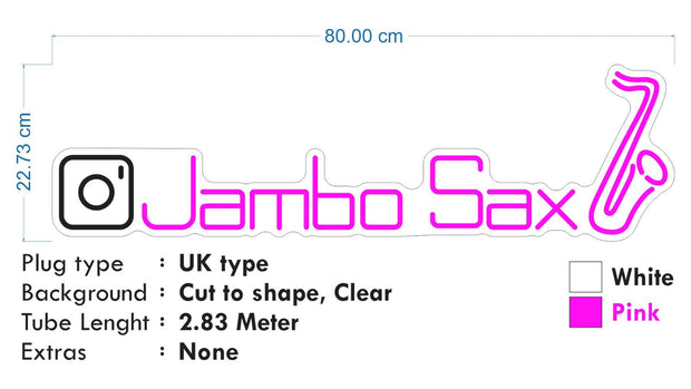 Custom Neon - Jambo Sax - White, Pink -  Remote dimmer and Delivery