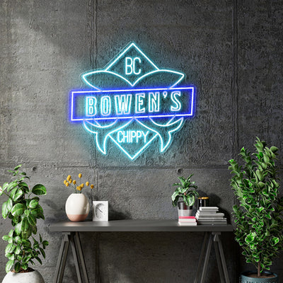 Custom Neon - Bowens Chippy - Light Blue and Blue - 60cm x 56cm - indoor Signs