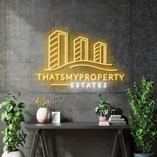 Custom Neon - Thatsmyproperty Estates Logo - White and Gold - 80cm x 53cm - dimmer and delivery
