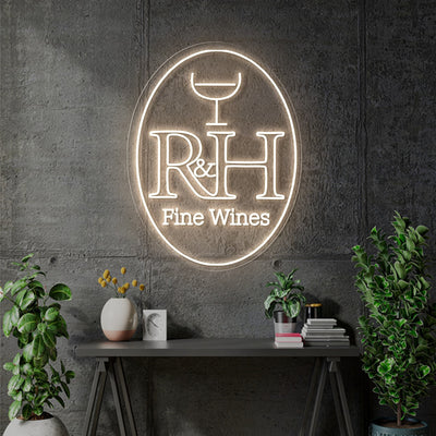 Custom neon - R & H  Fine Wines - Warm White- 150 x 106cm  - incl Shipping and 2yrs Warranty