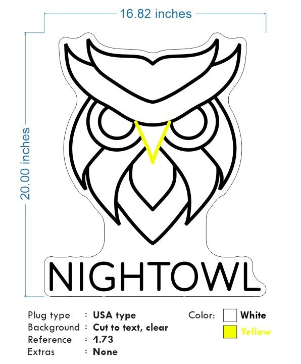 Custom Neon - NightOwl - White and Yellow - 20x16inch - Remote dimmer and Delivery