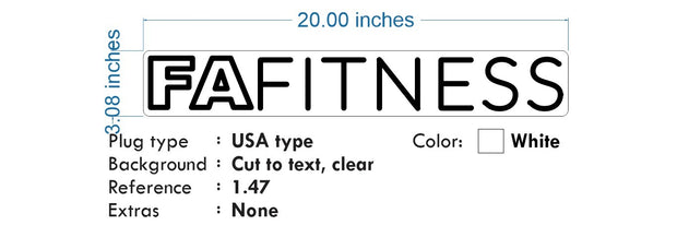 Custom Neon - FAFitness -  20 x 3inch - White -  Delivery and Remote