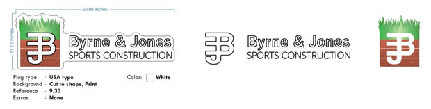 Custom Neon Logo -Byrne and Jones Sport Contruction   -  60x21inch - White + Print -  Delivery and Remote