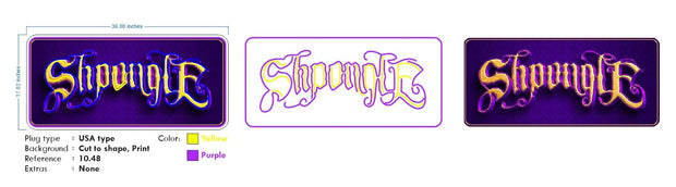 Custom Neon - SHPANGLE - 36 x 17 inch  - Purple and Yellow  -  Delivery and Remote