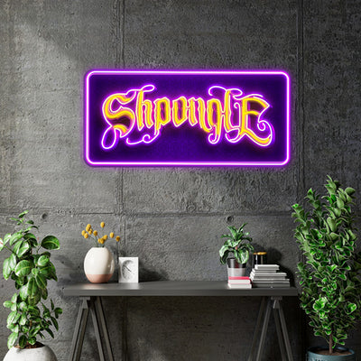 Custom Neon - SHPANGLE - 36 x 17 inch  - Purple and Yellow  -  Delivery and Remote