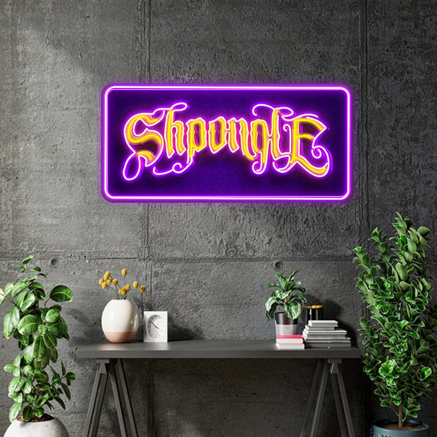 Custom Neon - SHPANGLE - 36 x 17 inch  - Purple and Yellow  -  Delivery and Remote