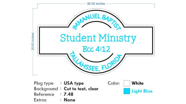 Custom Neon - Immanuel Online  - White and Light Blue - 36inch x 20inch  -  Remote dimmer and Delivery