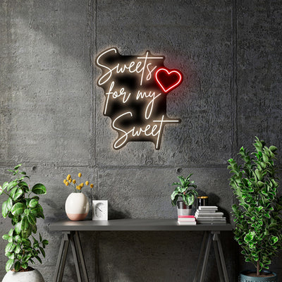Custom Neon for Arthur  - Sweets for my sweet & like a kid in a sweet shop - Warm White Signs on Gloss Black Acrylic plate- dimmer and delivery