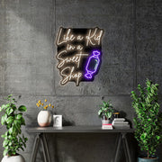 Custom Neon for Arthur  - Sweets for my sweet & like a kid in a sweet shop - Warm White Signs on Gloss Black Acrylic plate- dimmer and delivery