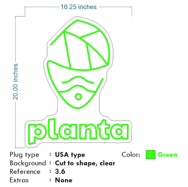 Custom Neon - PLANTA - 20 x 16inches - GREEN -  Delivery and Remote