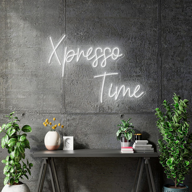 Custom Neon - Xpresso Time - Helvetica Font - White -  80cm x 57cm   - indoor Signs
