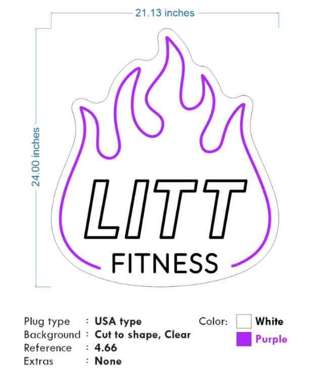 Custom Neon -  LITT Fitness - Purple and White - 24 x 21inch - INDOOR  - Remote dimmer and Delivery