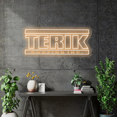 Custom Neon -  Terik Roofing - Warm White -  Size: 3' x 18 inch - indoor Signs (Delivery Before XMAS)