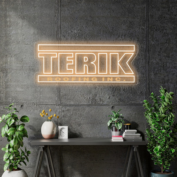Custom Neon -  Terik Roofing - Warm White -  Size: 3' x 18 inch - indoor Signs (Delivery Before XMAS)