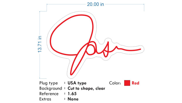 Custom Neon Signature - Jason - RED - 20inch x 13inch -  Delivery and Remote