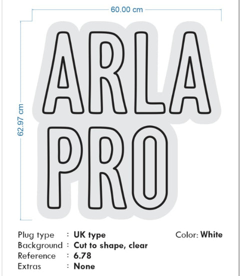 Custom Neon -  ARLA PRO - Cool White LED - Clear Acrylic - 620mm x 600mm  - INDOOR - Remote dimmer and Delivery (2yrs Warranty)