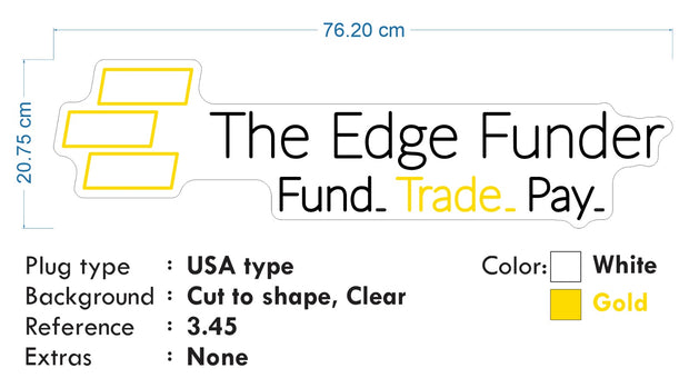 Custom Neon -  The Edge Funder - 30inch x 7.87inch - Gold and White Neon - INDOOR  - Remote dimmer and Delivery (2 years Warranty)
