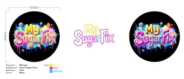 Custom Neon - My Sugar Fix - Size: 20inch -  Yellow, Pink and Light Blue  - INDOOR  - Remote dimmer and Delivery (2 years Warranty)