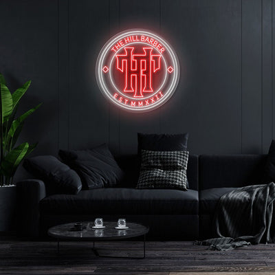 Custom Neon - The Hill Barber - Red and White Neon - 90cm  - indoor Signs - Free delivery and dimmer.