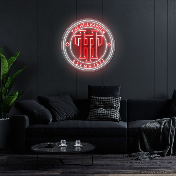 Custom Neon - The Hill Barber - Red and White Neon - 90cm  - indoor Signs - Free delivery and dimmer.