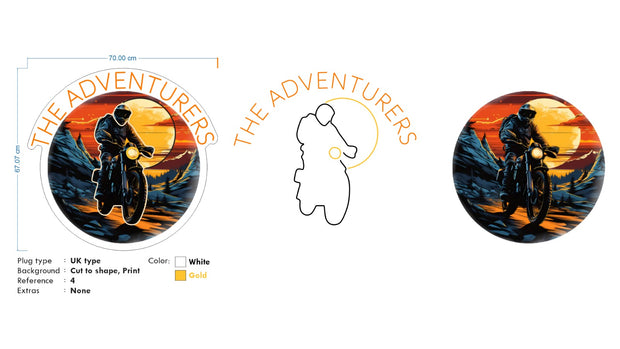 Custom Neon - The ADVENTURERS - Size: 70 x 67cm -  Orange and White  - INDOOR  - Remote dimmer and Delivery (2 years Warranty)