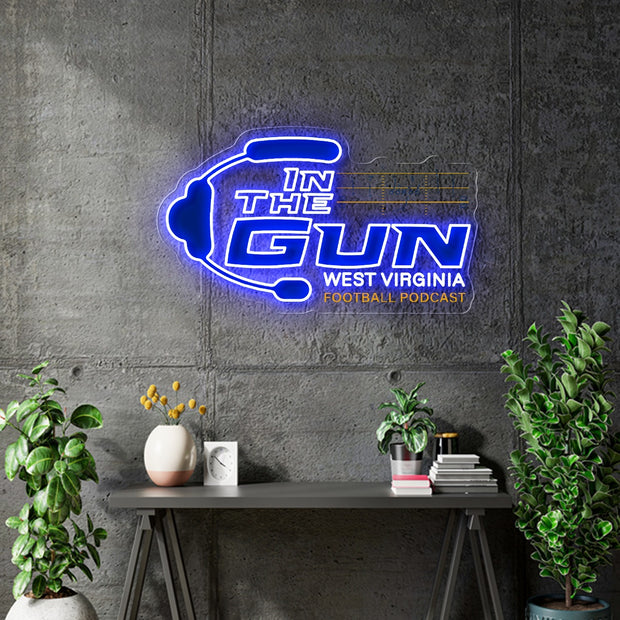 Custom Neon -In the Gun West Virginia - Uv Print + Blue Neon & Warm White neon- 30x 18inch - indoor Signs