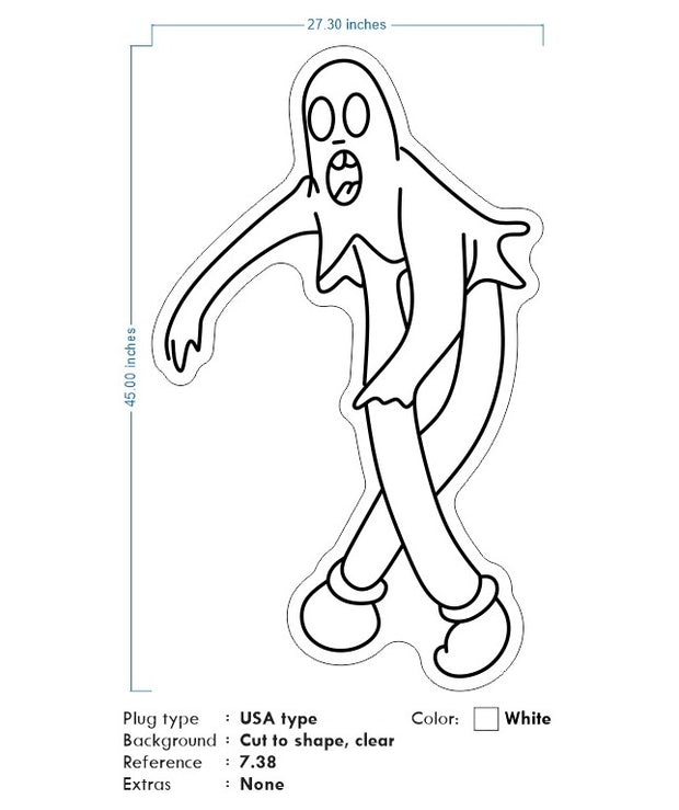 Custom Neon -  Koko the clown ghost - 45 x 27inch - White Neon - INDOOR  - Remote dimmer and Delivery (2 years Warranty)