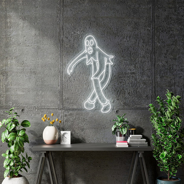 Custom Neon -  Koko the clown ghost - 45 x 27inch - White Neon - INDOOR  - Remote dimmer and Delivery (2 years Warranty)