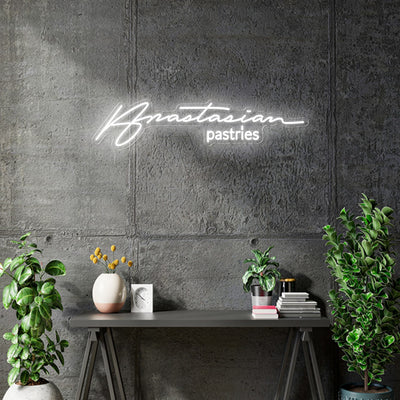 Custom Neon - Anastasian Pastries - Size: 75cm x 18cm -  White Neon - INDOOR  - Remote dimmer and Delivery (2 years Warranty)