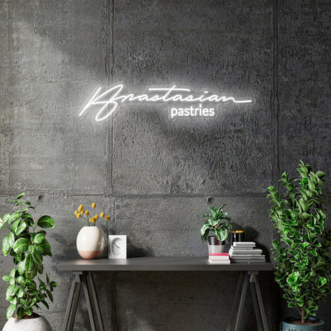 Custom Neon - Anastasian Pastries - Size: 75cm x 18cm -  White Neon - INDOOR  - Remote dimmer and Delivery (2 years Warranty)
