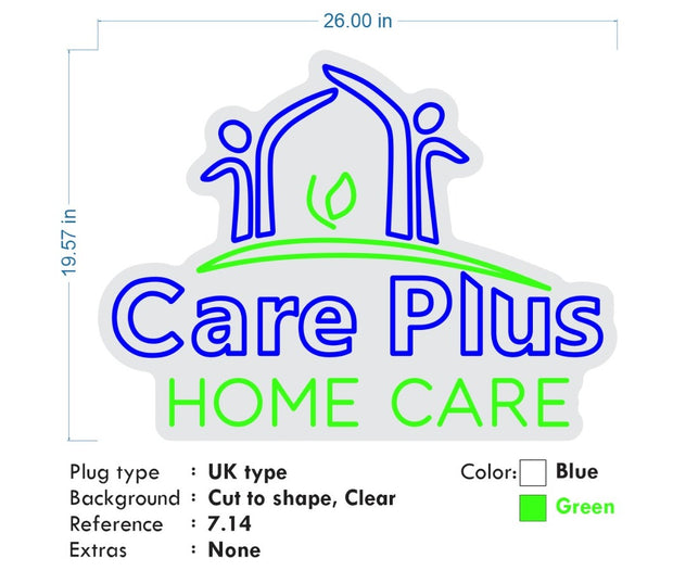 Custom Neon -  Care Plus Home Care - Blue and Green - Size: 26 inch x 19 inch  - indoor Sign