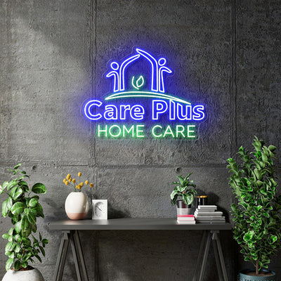 Custom Neon -  Care Plus Home Care - Blue and Green - Size: 26 inch x 19 inch  - indoor Sign