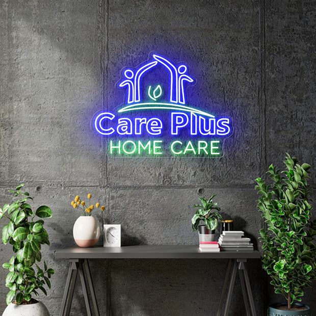 Custom Neon -  Care Plus Home Care - Blue and Green - Size: 26 inch x 19 inch  - indoor Sign
