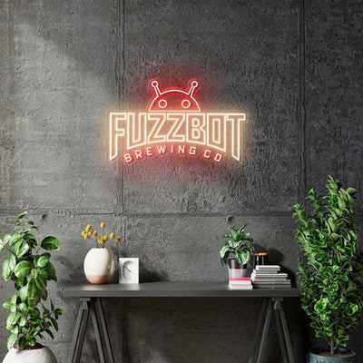 Custom Neon -  FUZZBOT BREWING - Red and Warm white - Size: 30nch x 18inch  - indoor Sign (2yrs Warranty)