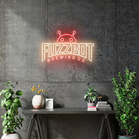 Custom Neon -  FUZZBOT BREWING - Red and Warm white - Size: 30nch x 18inch  - indoor Sign (2yrs Warranty)