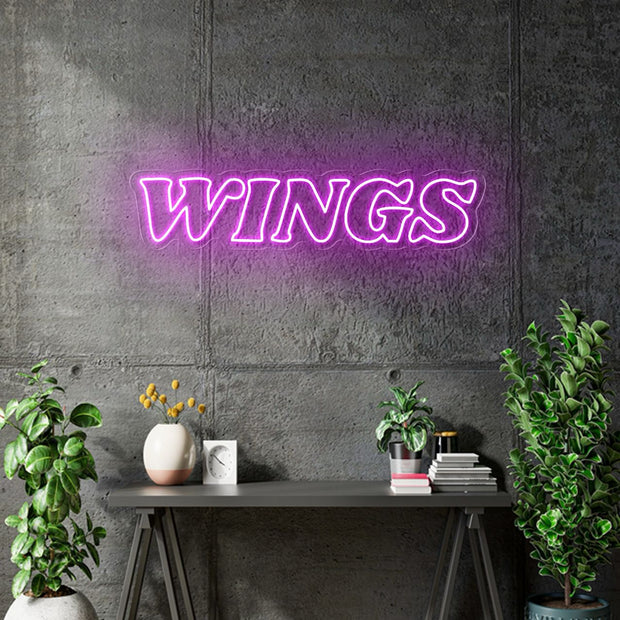 Custom Neons -Wings - 88 x 20 cm - Hot Pink Signs, Hanging kit - indoor Sign (2yrs Warranty)