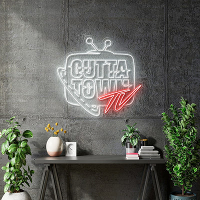 Custom Neon -  Outta Town - White and Red - Size: 36inch x 33inch  - indoor Sign (2yrs Warranty)