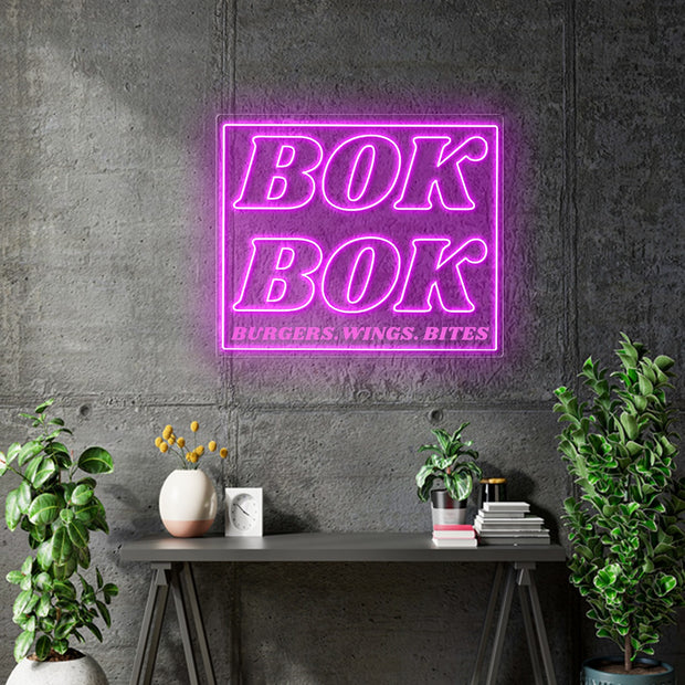 Custom Neons - Bok Bok - 100 x 83 cm - Hot Pink Sign , Hanging kit - indoor Sign (2yrs Warranty)