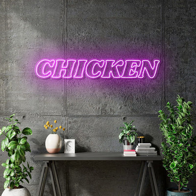 Custom Neon - Chicken - PINK -120cm x 20cm - indoor Sign (2yrs Warranty)