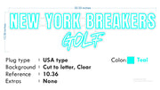 Custom Neons - New York Breakers Golf - TEAL Led - Size: 50inch x 13inch - Indoor Sign (2yrs Warranty)