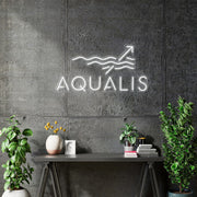 Custom Neon - AQUALIS - White neon- 28inch x 14inch - indoor Sign (2yrs Warranty)
