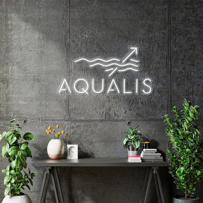 Custom Neon - AQUALIS - White neon- 28inch x 14inch - indoor Sign (2yrs Warranty)